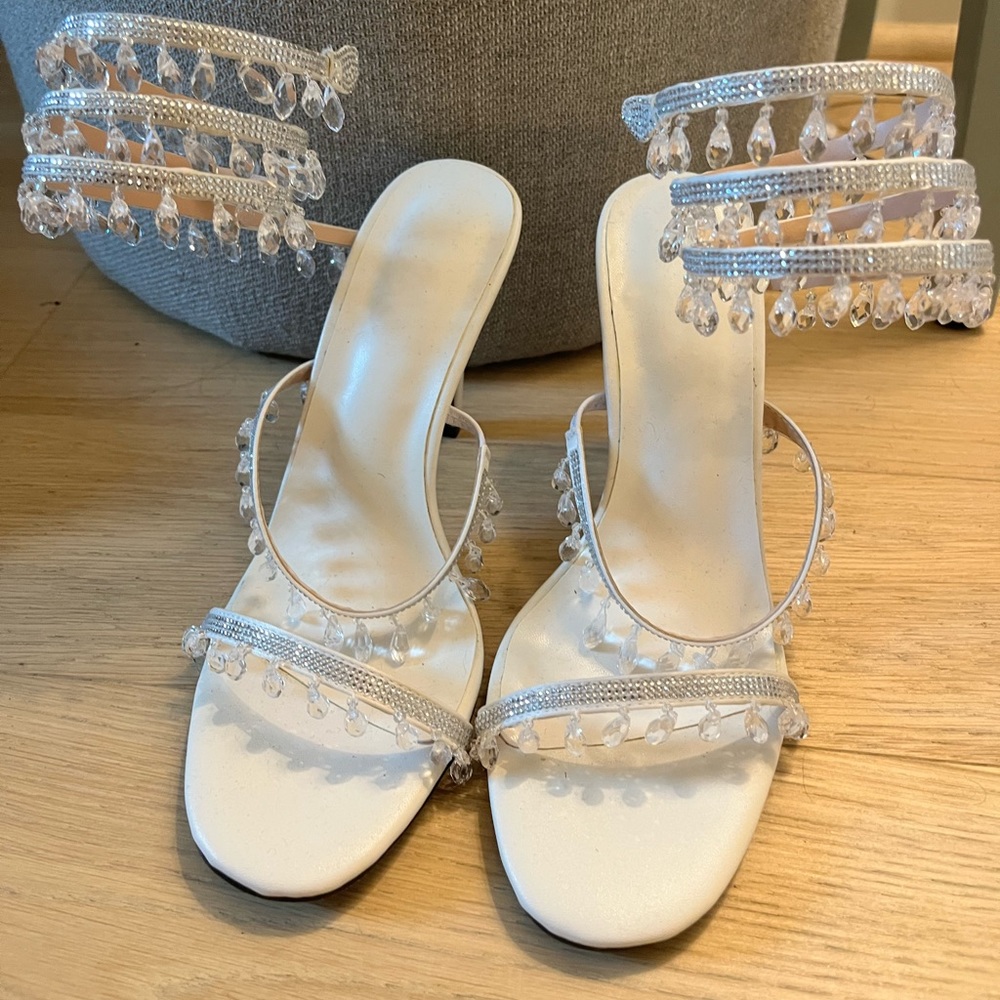 White wrap around heels